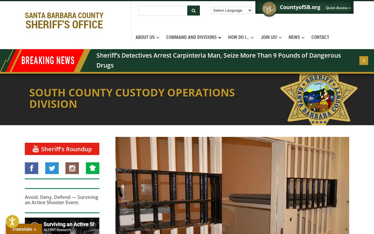 Santa Barbara County custody booking process for arrest records