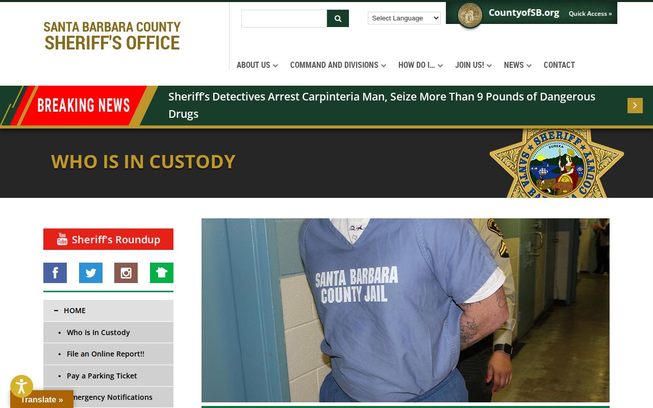 Santa Barbara County jail roster and current custody record search