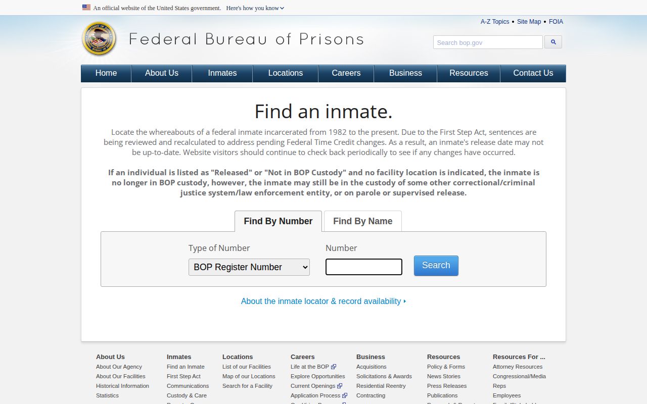 Federal BOP custody search related to Santa Barbara County arrest records